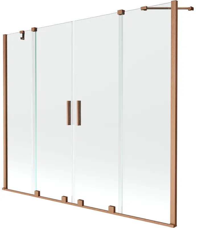 Mexen Velar Duo, 2 szárnyas eltolható kádparaván 170 x 150 cm, 8mm átlátszó üveg, réz matt profil, 896-170-000-02-65