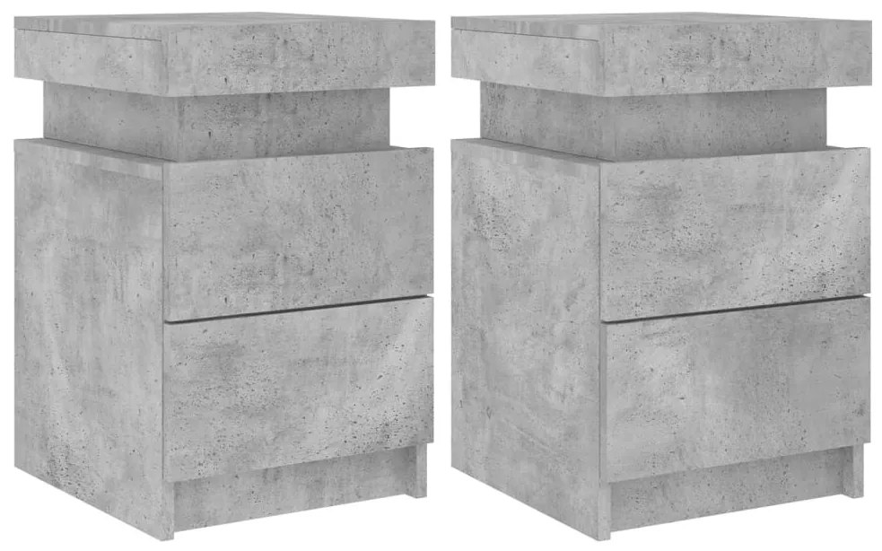 2 db betonszürke éjjeliszekrény LED-világítással 35x39x55 cm