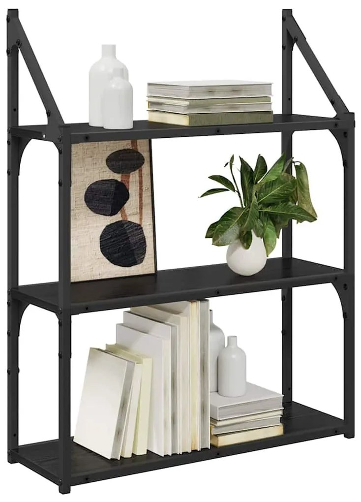 vidaXL Falpolc polcokkal Fekete tölgy 60 x 21 x 78,5 cm Faanyag