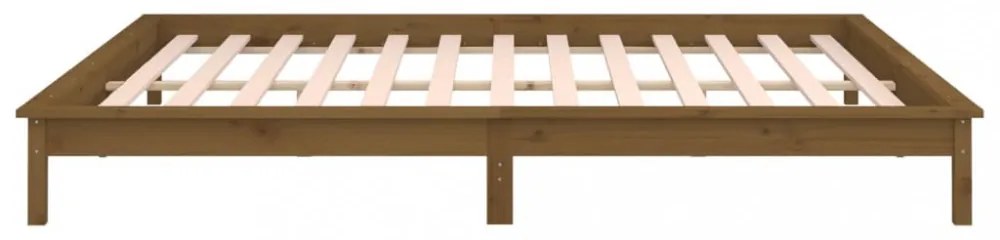 mézbarna tömör fa ágykeret LED-ekkel 200 x 200 cm