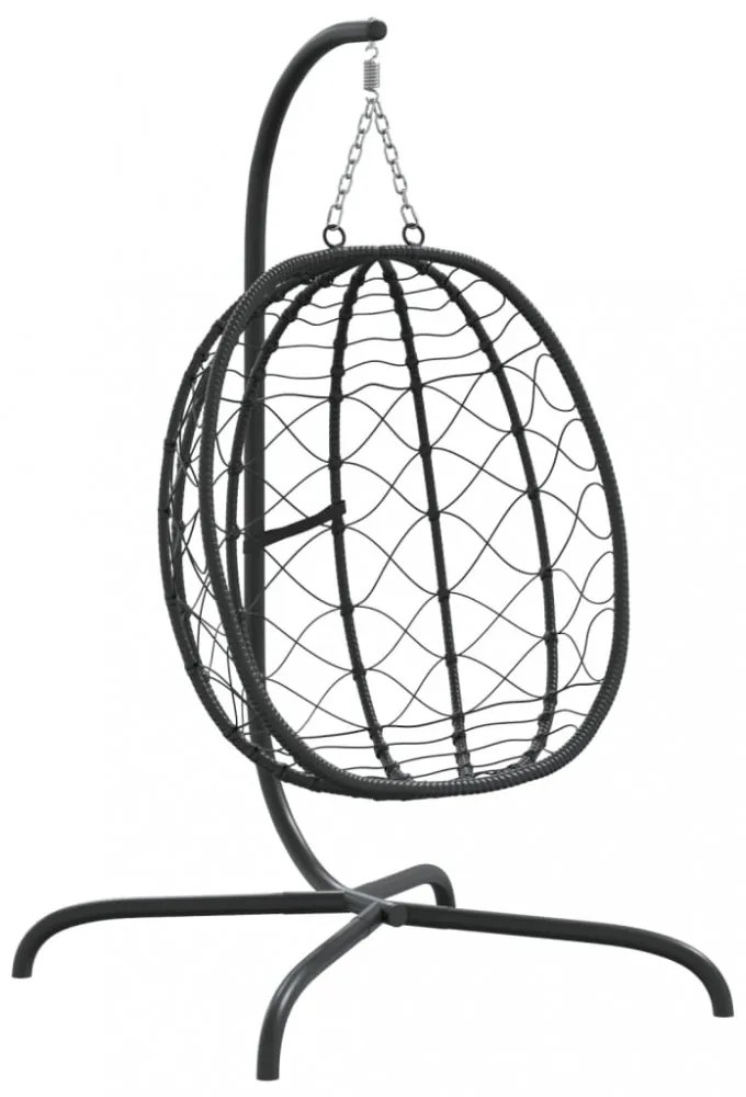 antracitszürke polyrattan és acél függő kagylószék párnával