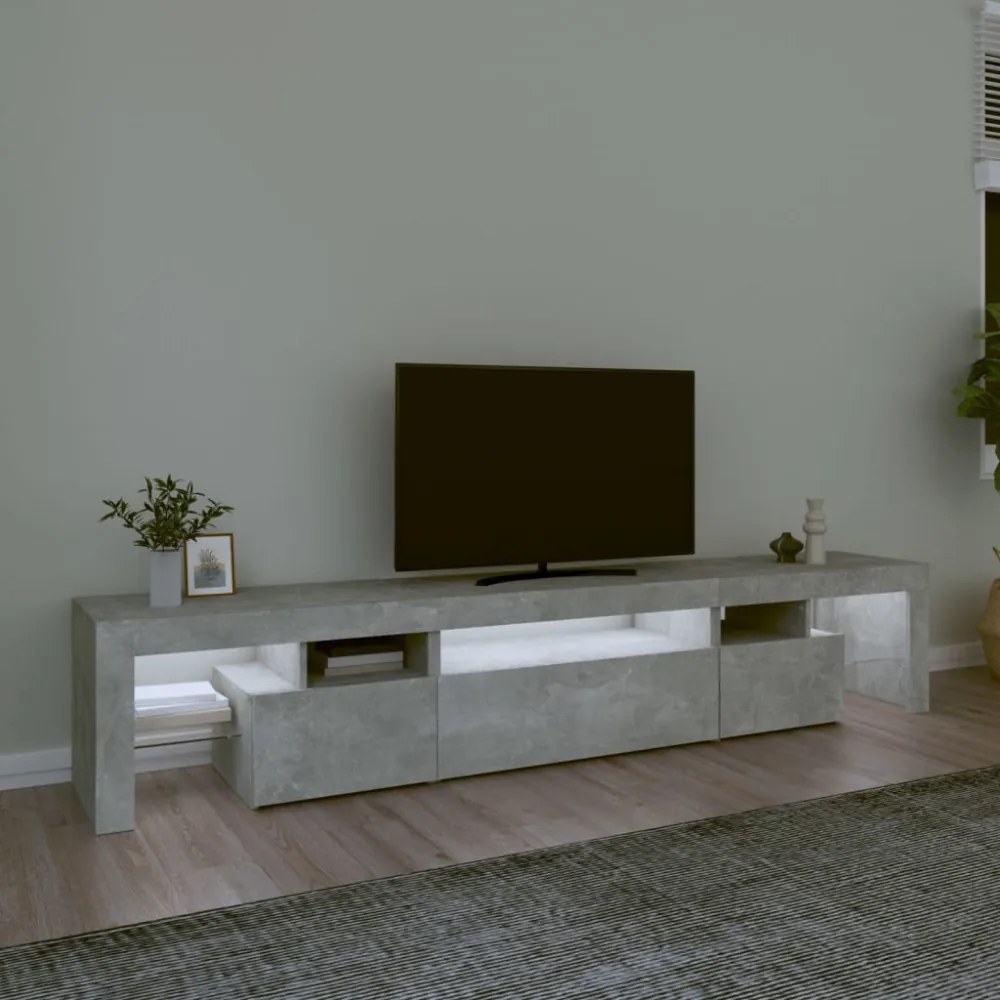 betonszürke TV-szekrény LED lámpákkal 215x36,5x40 cm