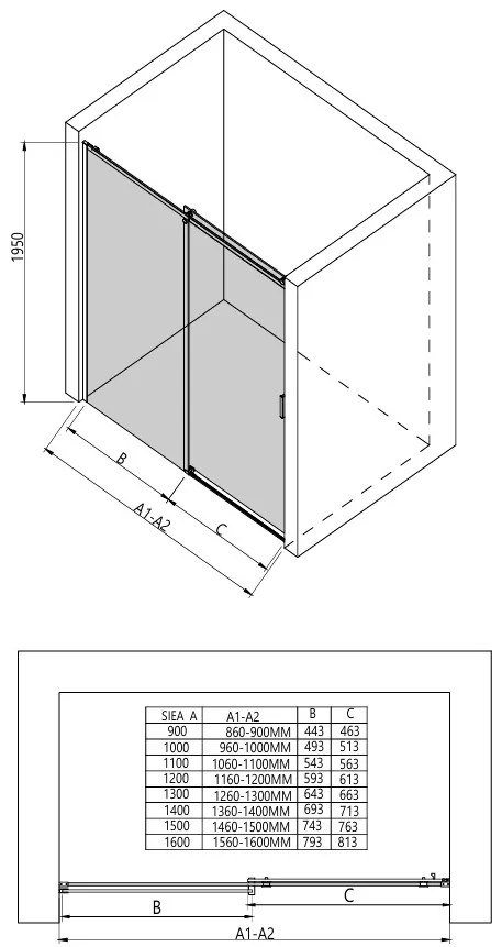 Erga Lynn, nyíló zuhanyajtó 90x195 cm, 8mm átlátszó üveg, fekete profil, ERG-V02-LYNN-D090-CL-BK