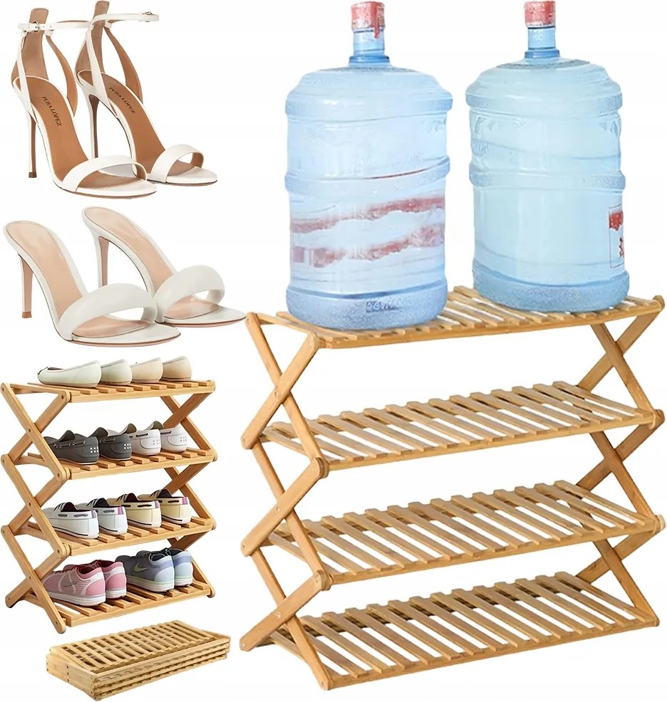 Összecsukható Bambusz Cipőtartó Állvány 4 Szint A Nappali Fürdőszobájába
