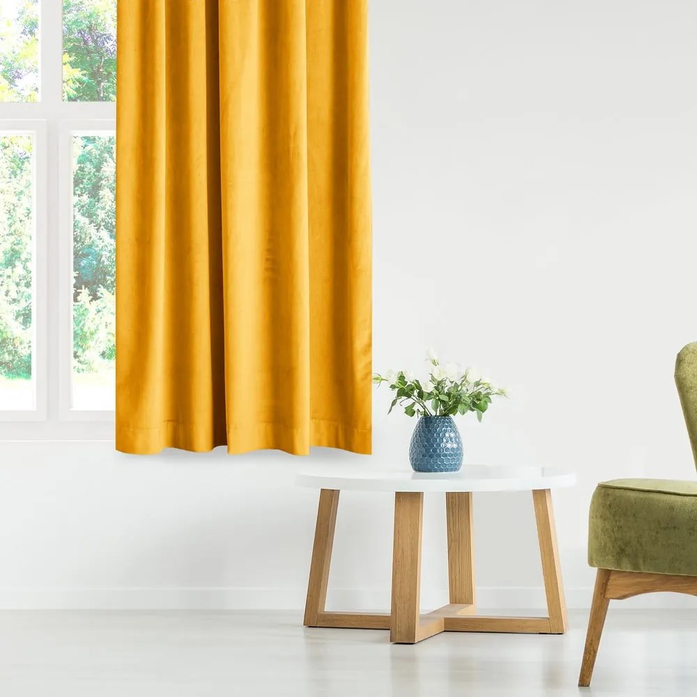 Sárga bársony dimout (részleges sötétítő) függöny 140x270 cm Eyelets – Restilo