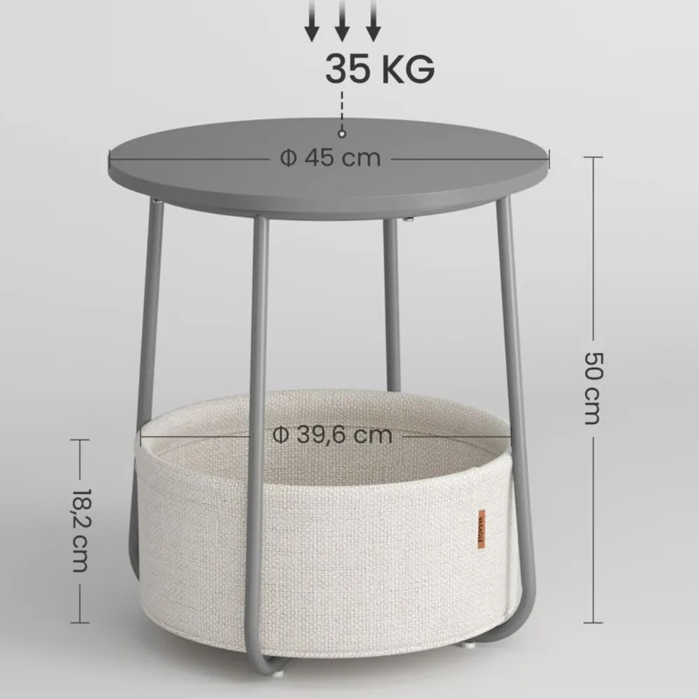 COLETTE kerek tárolóasztal, 45x50cm, szürke/fehér Vasagle