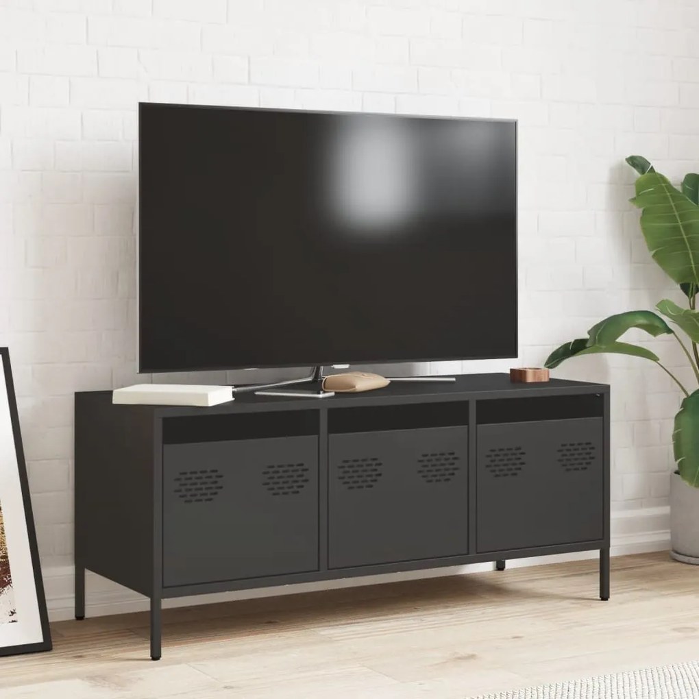 fekete hidegen hengerelt acél TV-szekrény 101,5 x 39 x 43,5 cm