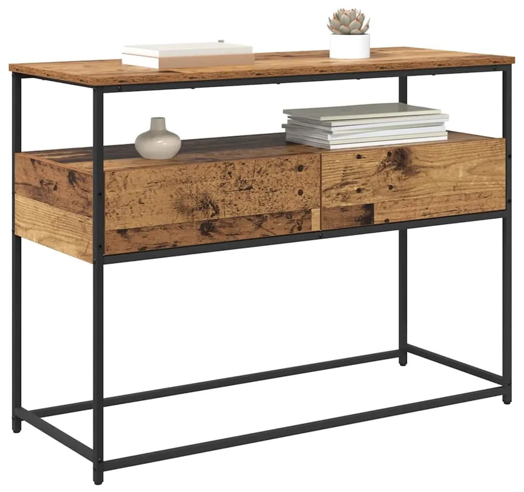 vidaXL Konzolasztal fiókkal Öreg fa 100 x 40 x 75 cm Faanyag