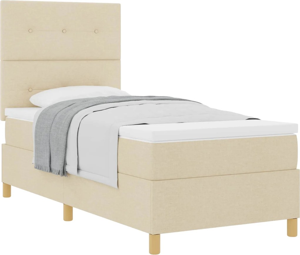 vidaXL Boxrugós ágy matracmal fejtámlával Krém 80 x 200 cm szövet