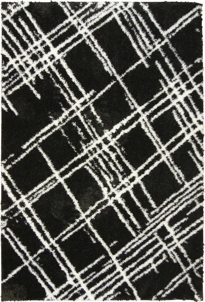 160x220 cm Fekete Krémszínű Shaggy Szőnyeg Hálószobába