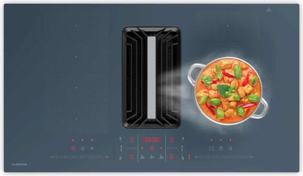 Klarstein AirJet FlexPro Down Air System, Indukciós főzőlap + páraelszívó, Flexi zóna, Booster