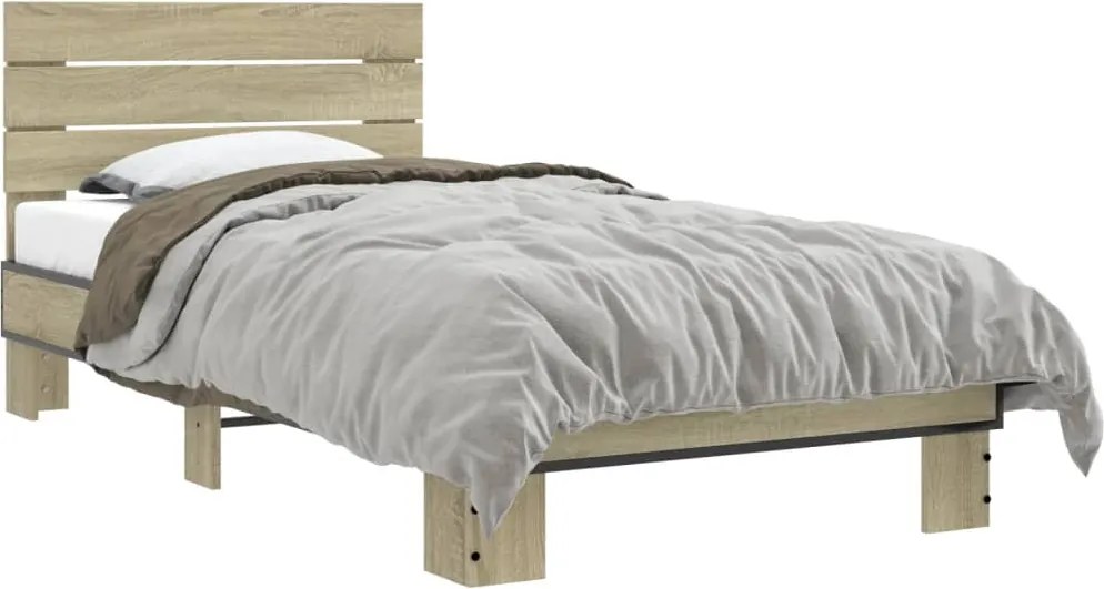 vidaXL sonoma tölgyszínű szerelt fa és fém ágykeret 90 x 190 cm