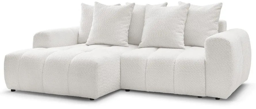 Fehér buklé kinyitható-tárolóhelyes sarokkanapé (bal oldali-heverő résszel) Roxelane – Bobochic Paris