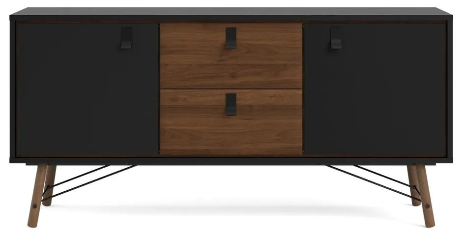 Fekete komód diófa dekorral 150x72x40 cm Ry – Tvilum