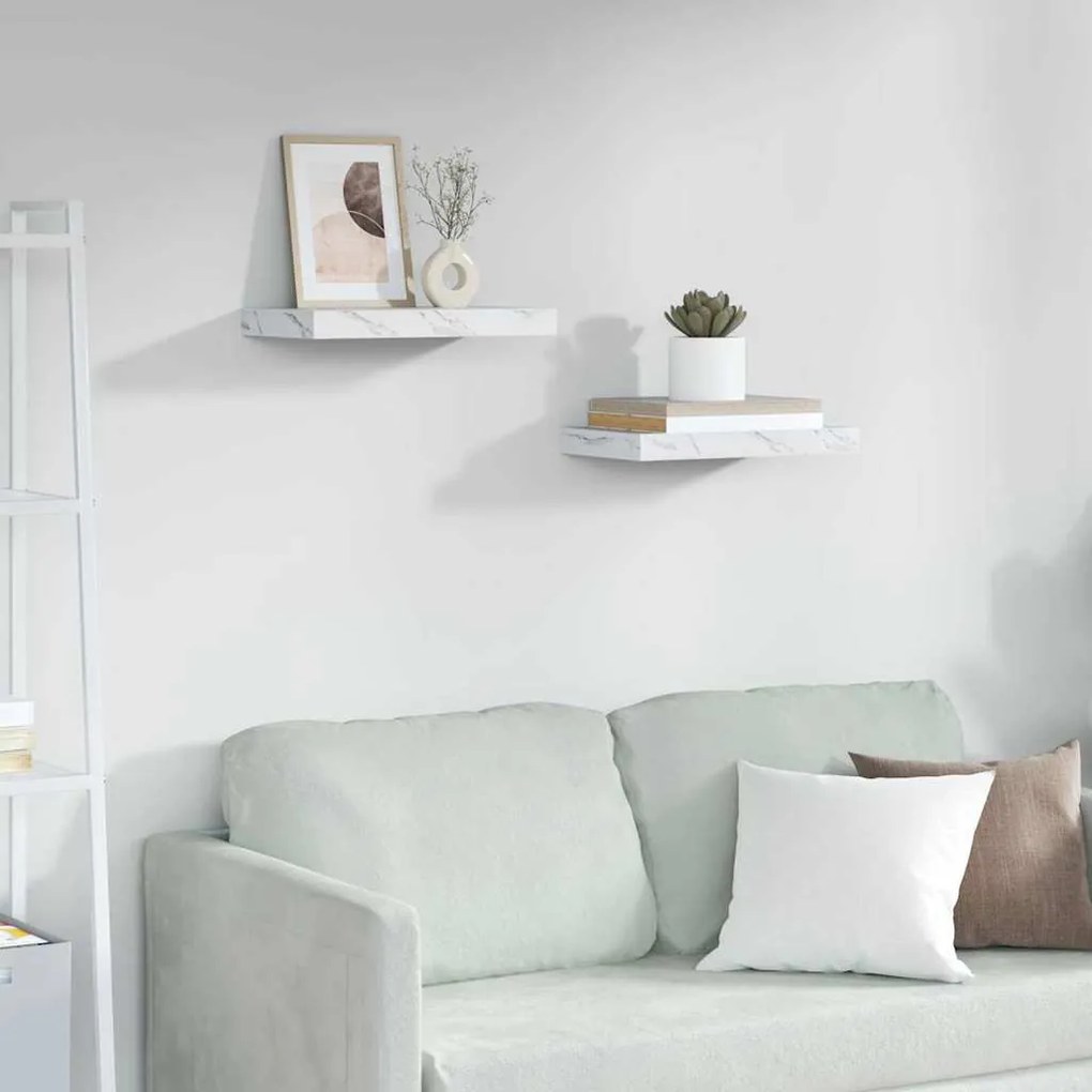 vidaXL Falpolc tárolóval 2 pcs Fehér márvány 40 x 23,5 x 4 cm Faanyag