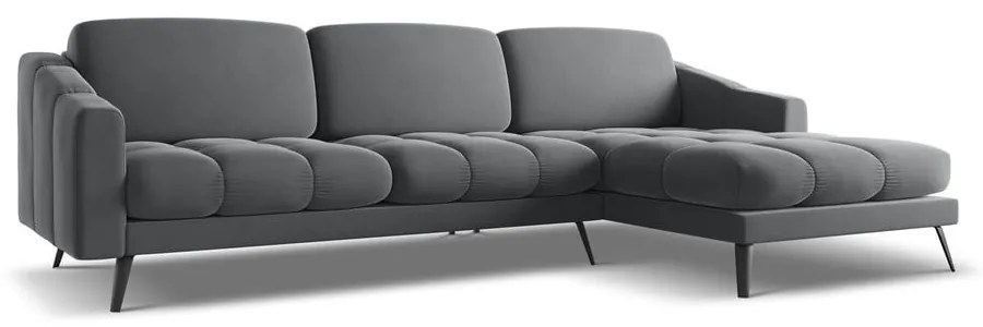 Szürke bársony sarokkanapé (jobb oldali) Nalu – Makamii