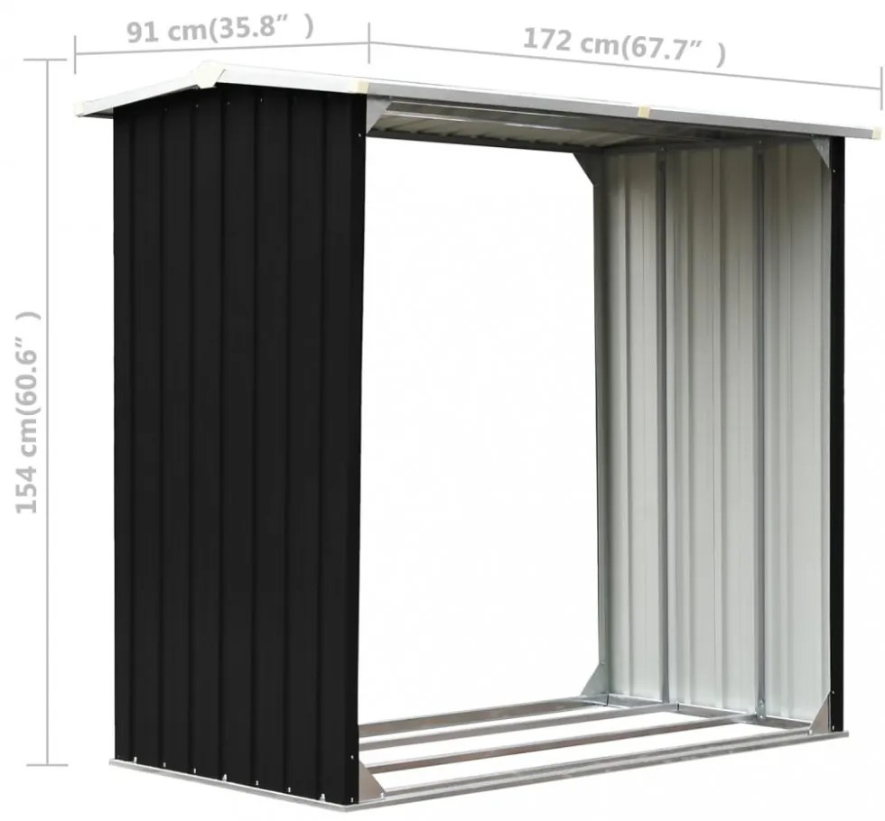 antracit horganyzott acél tűzifatároló 172 x 91 x 154 cm