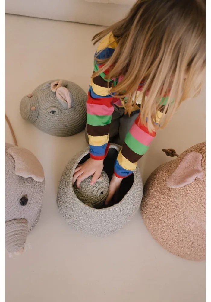 Világosszürke textil játéktároló kosár ø 15x15 cm Mini Henry the Hippo – Lorena Canals