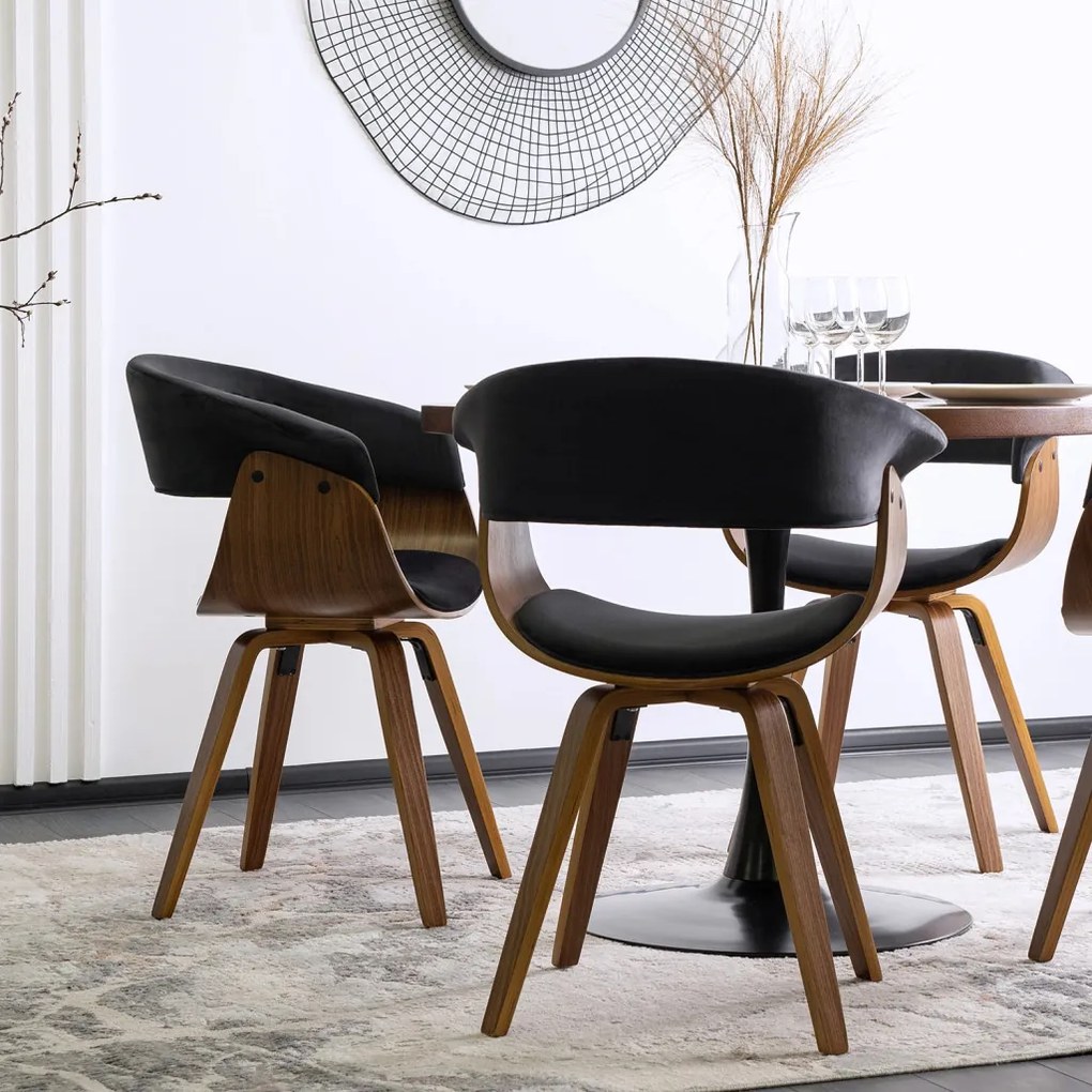 Ohio 2 szék fekete színben, bársony kárpittal, hajlított rétegelt lemez vázzal