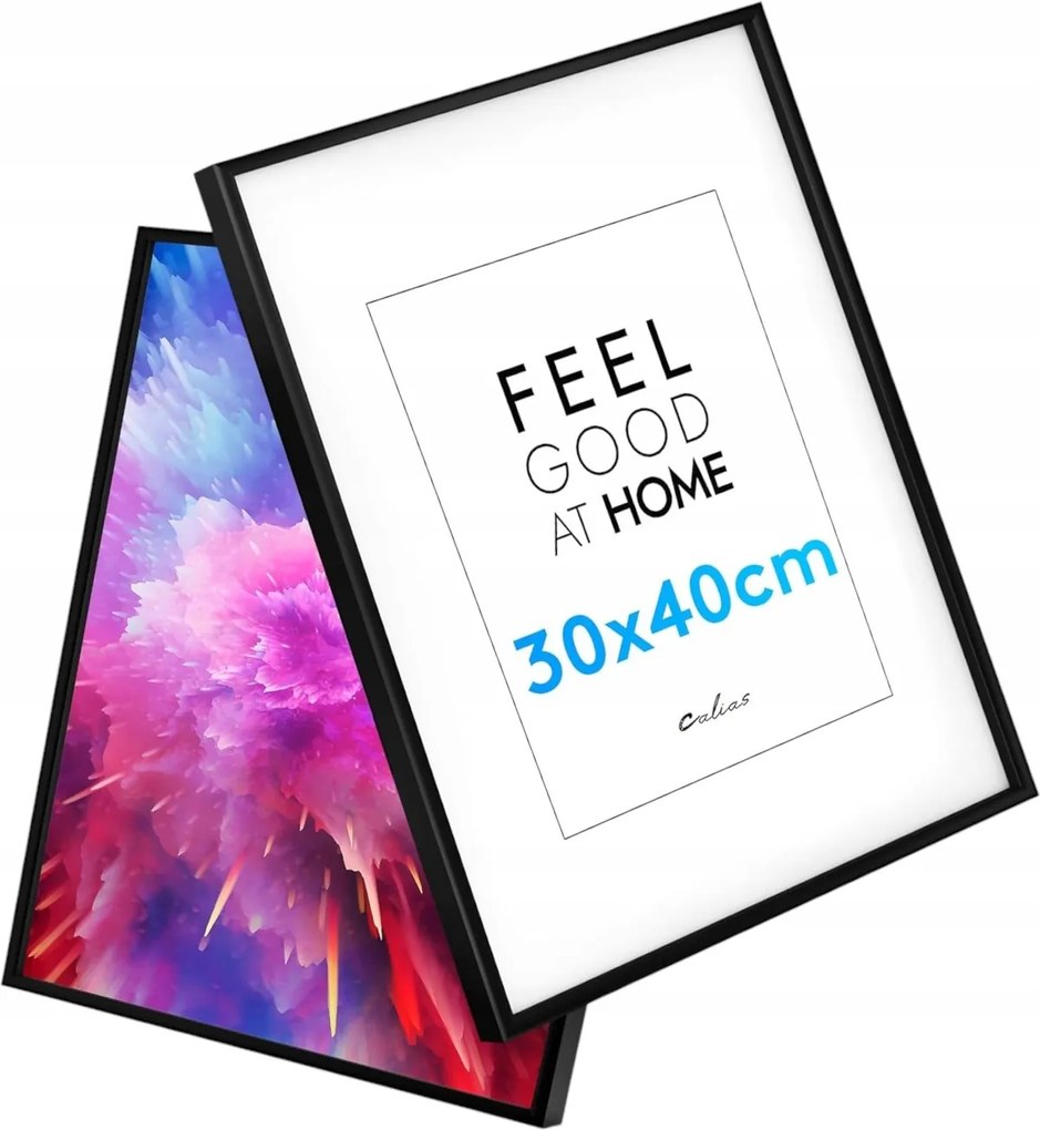 Calias képkeret 30x40 cm fekete fa, törhetetlen plexi 2 db