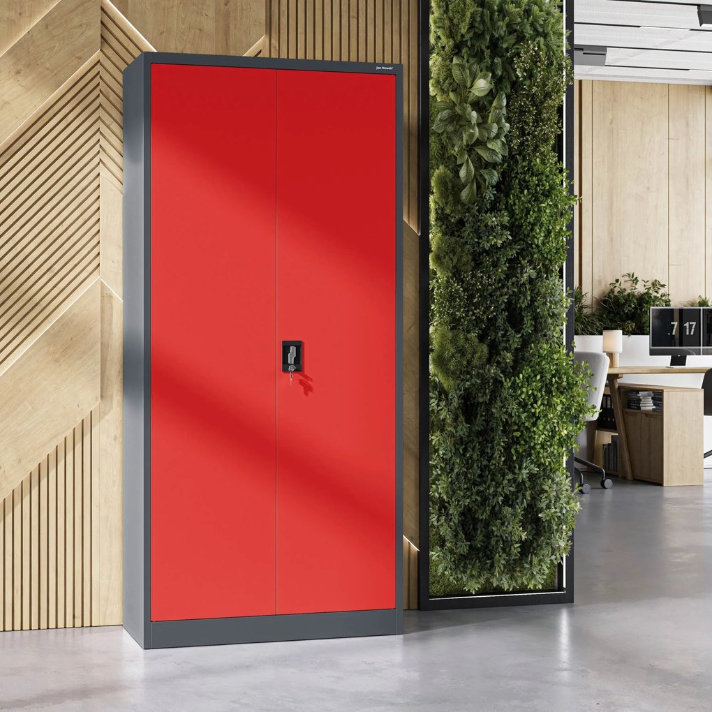 Fém iratszekrény JAN H, 900 x 1950 x 400 mm, antracit-piros