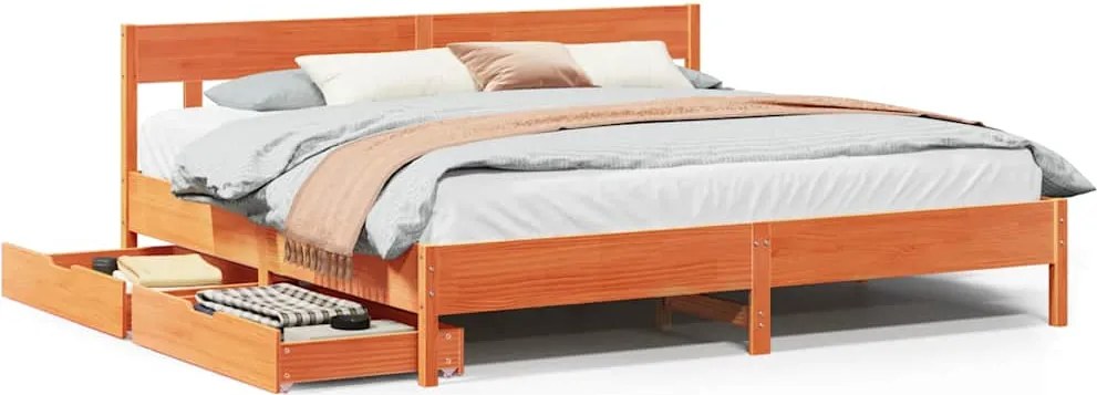 vidaXL viaszbarna tömör fenyőfa ágy matrac nélkül 200 x 200 cm