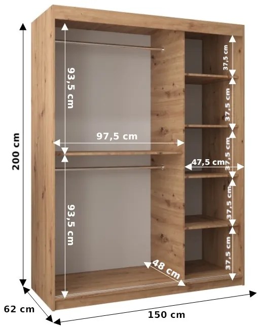 Ruhásszekrény 150 cm Verika 1 150 (fekete). 1063708