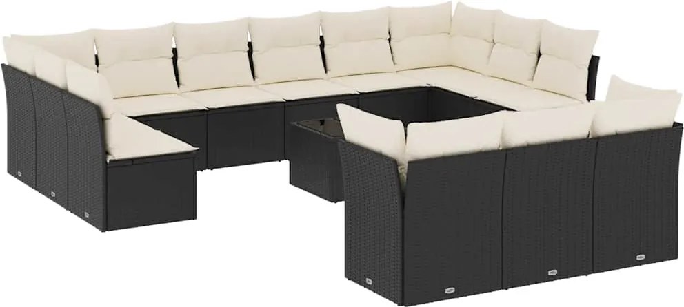 vidaXL 14 részes fekete polyrattan kerti ülőgarnitúra párnákkal