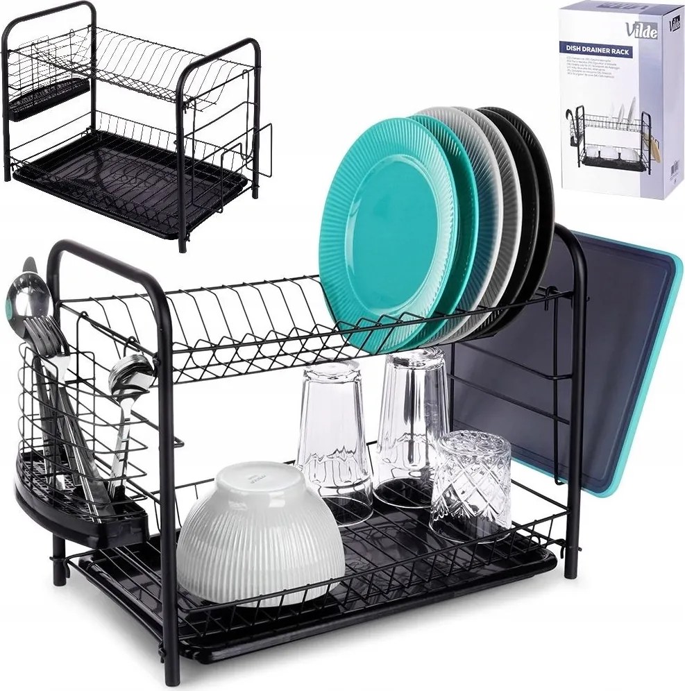 Edényszárító 2 szintes fekete Tágas Vilde 51,5 x 24,5 x 33 cm