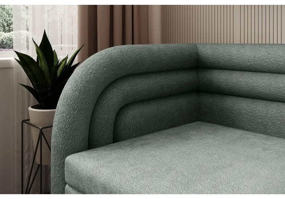 Zöld zsenília kinyitható-tárolóhelyes kanapé bal oldali 223 cm Fabillo – ELTAP