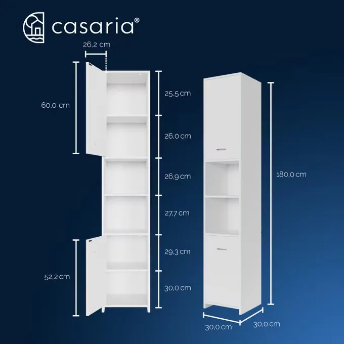 Casaria® Fürdőszobaszekrény - 180x30x30cm