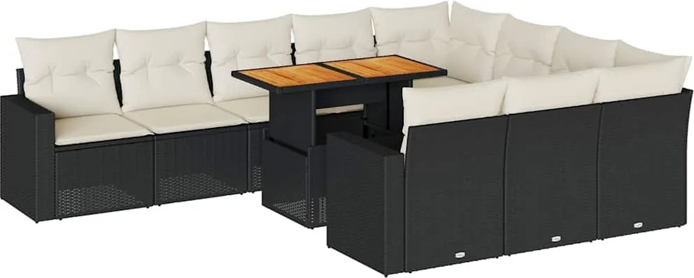 vidaXL 11 részes fekete polyrattan kerti ülőgarnitúra párnákkal