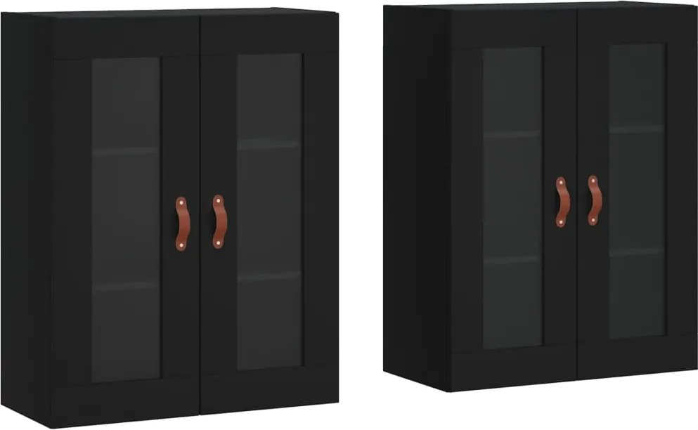 vidaXL 2 db fekete szerelt fa falra szerelhető szekrény