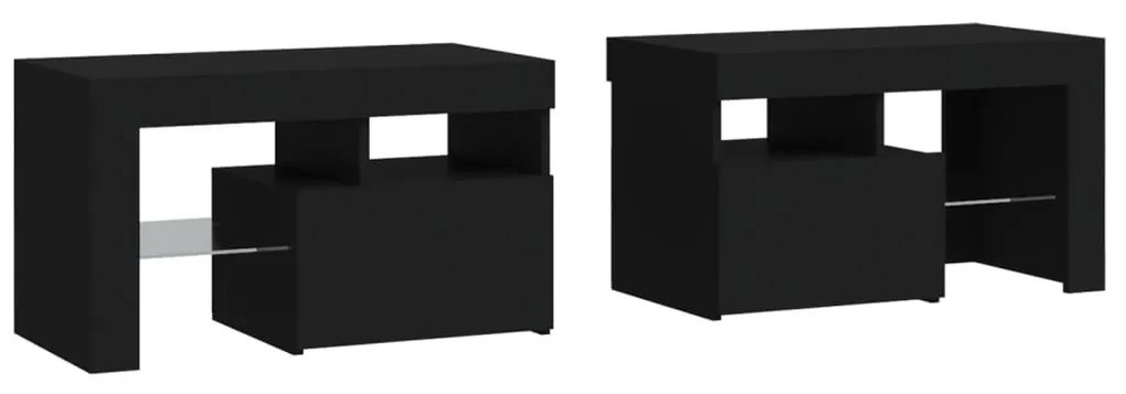2 db fekete színű LED-lámpás éjjeliszekrény 70x36,5x40 cm