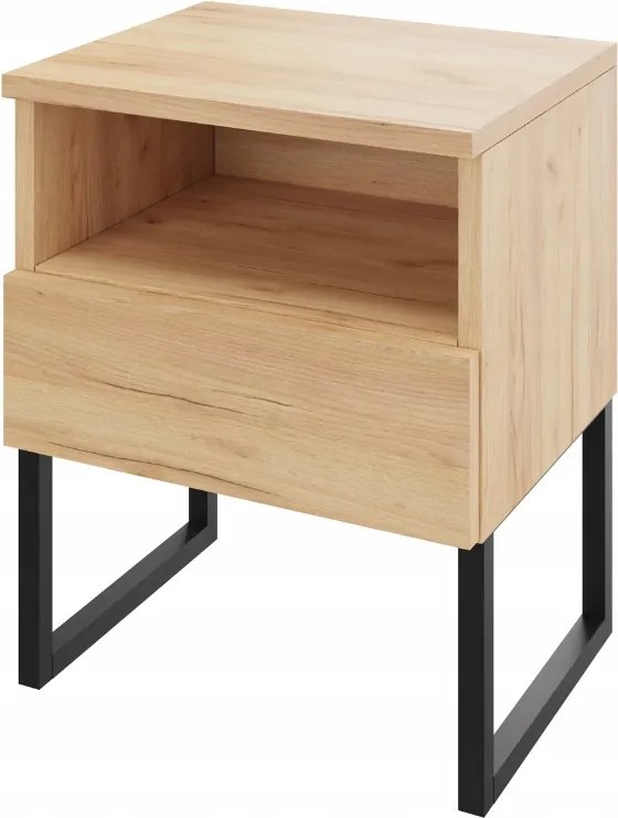 Éjjeliszekrény lábakkal, fiókkal és polccal, click-on, craft tölgy, 40 cm széles