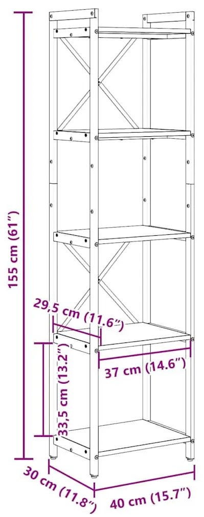 Könyvszekrény sonoma tölgy 40 x 30 x 153 cm Faanyag