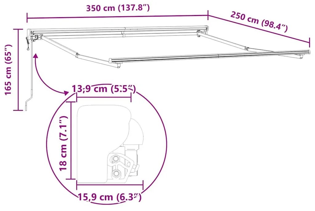 Napernyő keret Antracit 3,5 x 2,5 m Porszórt acél és alumínium