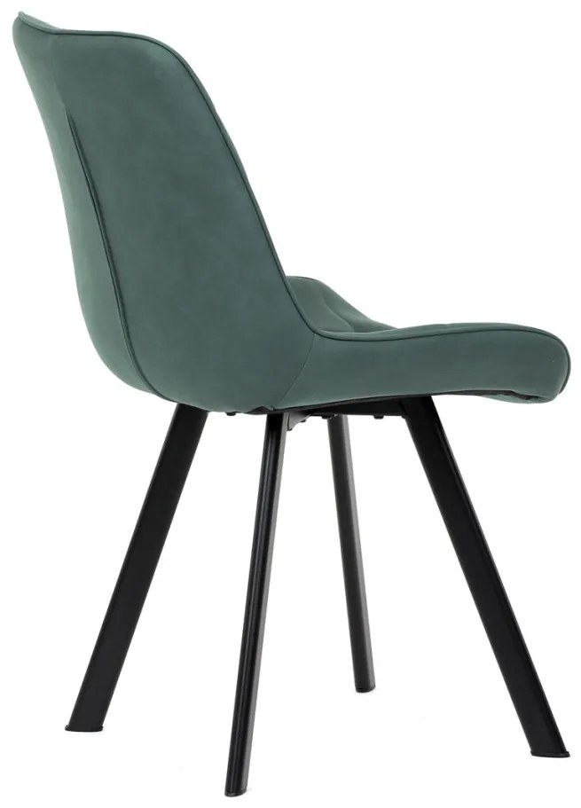 Scaun de sufragerie, tapițerie din material verde, efect piele periată, picioare din metal negru