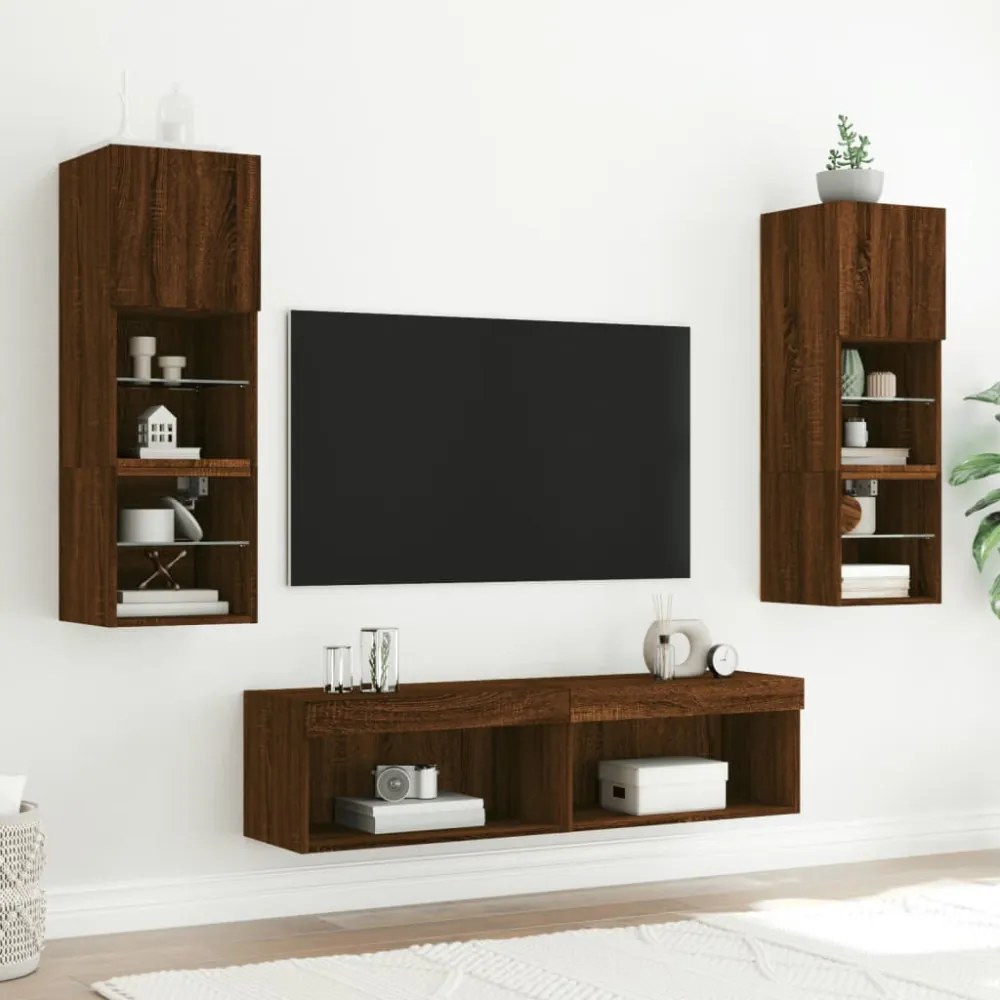 barna tölgy színű TV-szekrény LED-világítással 60 x 30 x 30 cm