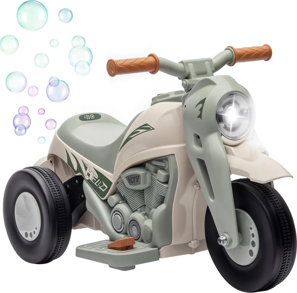 AIYAPLAY elektromos gyerekmotor, 6 V-os zenés gyerekmotor, 2,5-3 km/h sebességgel fúj, 2-5 éves, krémfehér
