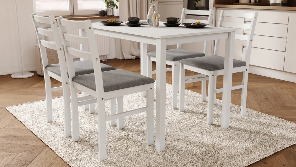 MAZZONI EXPORT TORINO étkezőgarnitúra asztal + 4 szék Fehér / Világosszürke (Savana 21)