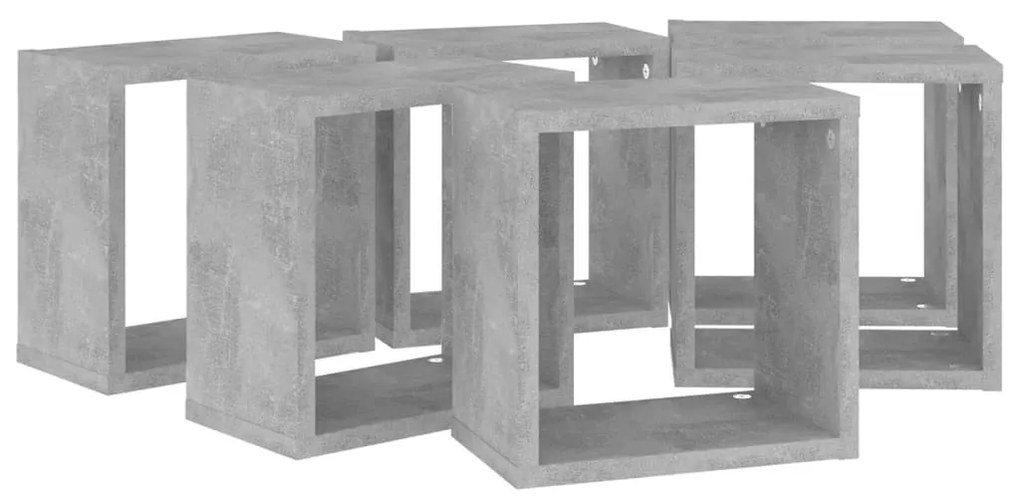 6 db betonszürke fali kockapolc 26 x 15 x 26 cm