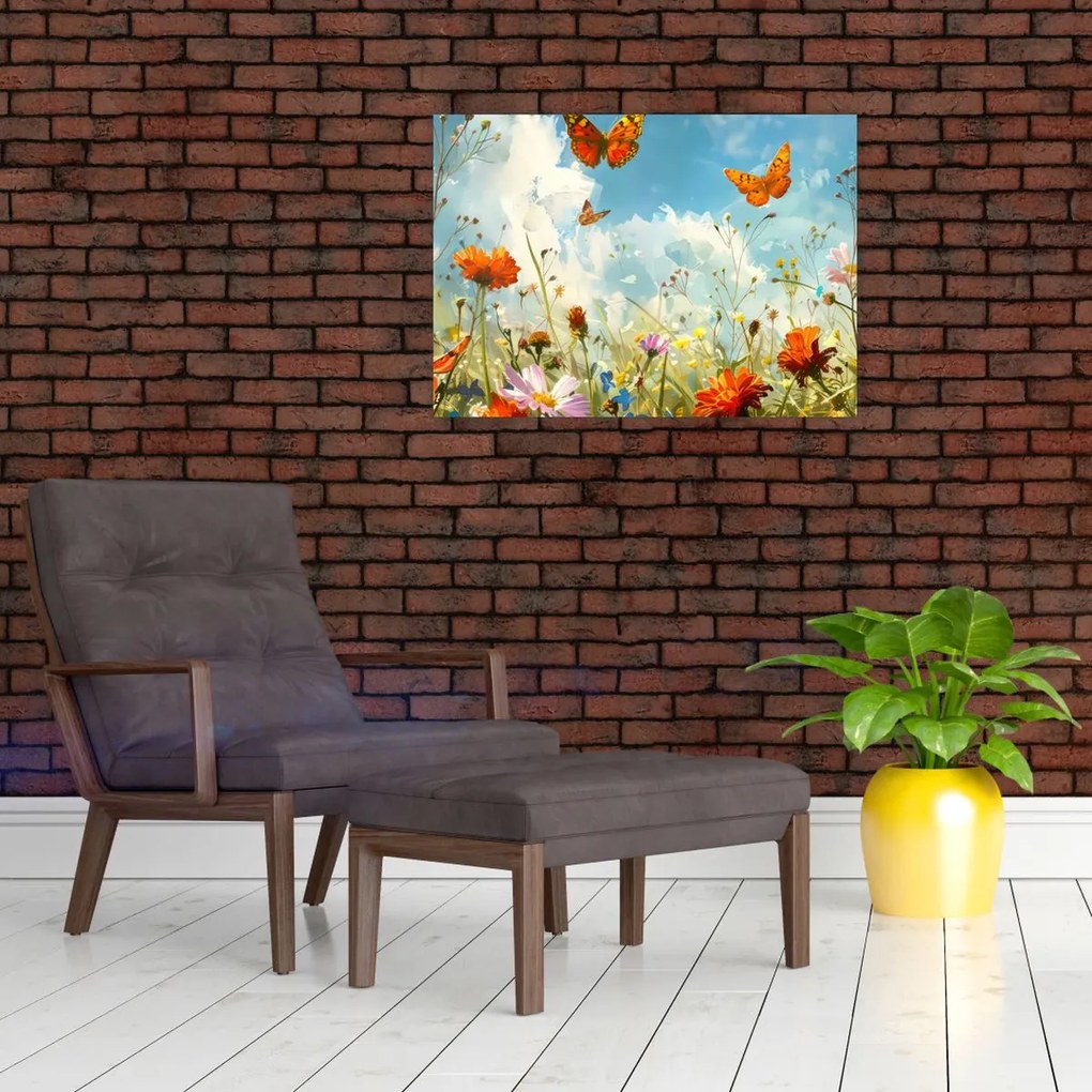 Üveg kép - Pillangók a nyári réten (70x50 cm)
