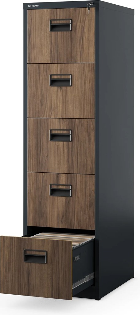 5 fiókos fém iratszekrény, antracit/dió, 460x1625.5x620 mm: SARA Eco Design