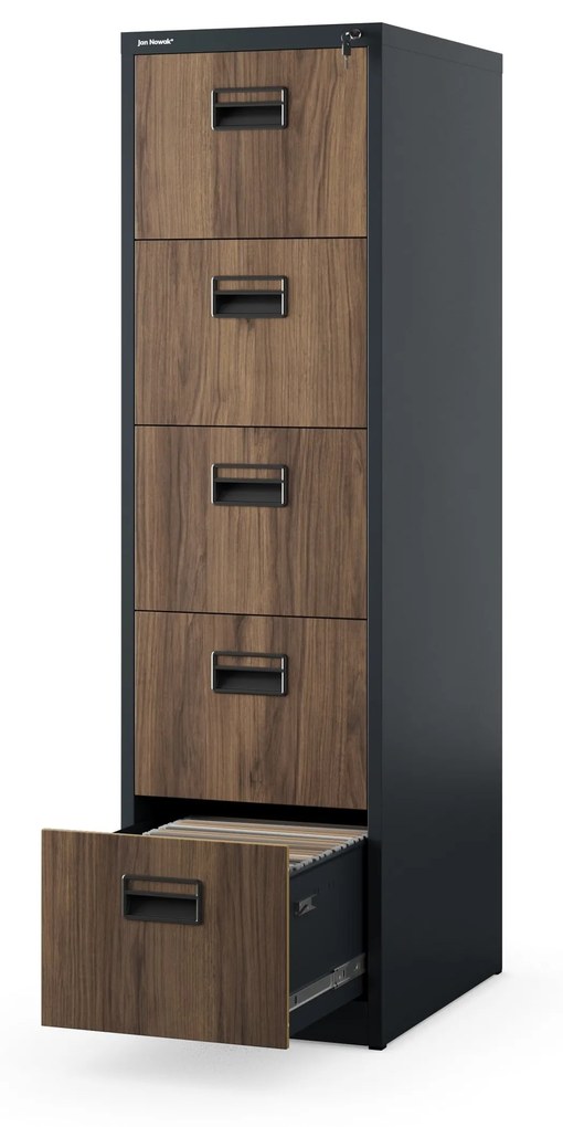 Fém irattartó szekrény, 5 fiókos SARA V5, 460 x 1625.5 x 620 mm, Eco Design: antracit/ dió