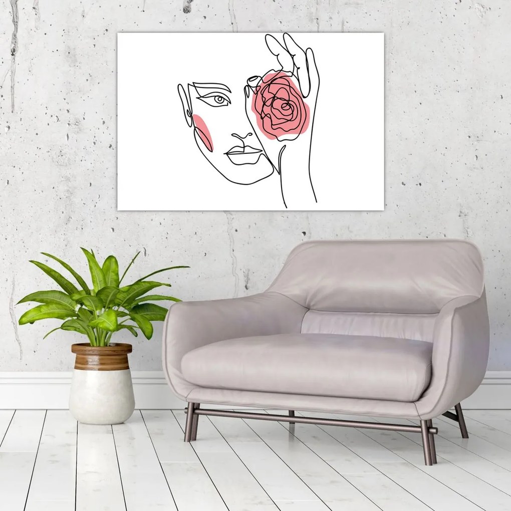 Kép - Line art arc rózsával (90x60 cm)