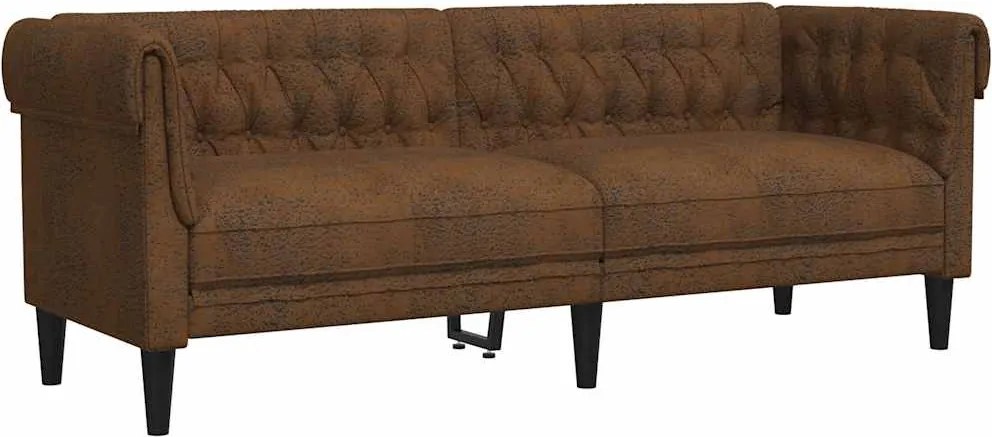 vidaXL 3 személyes barna szövet Chesterfield kanapé
