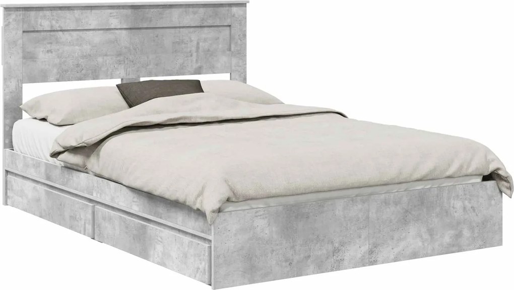 vidaXL Tárolós Ágy fejtámlával Beton Szürke 150 x 200 cm Faanyag