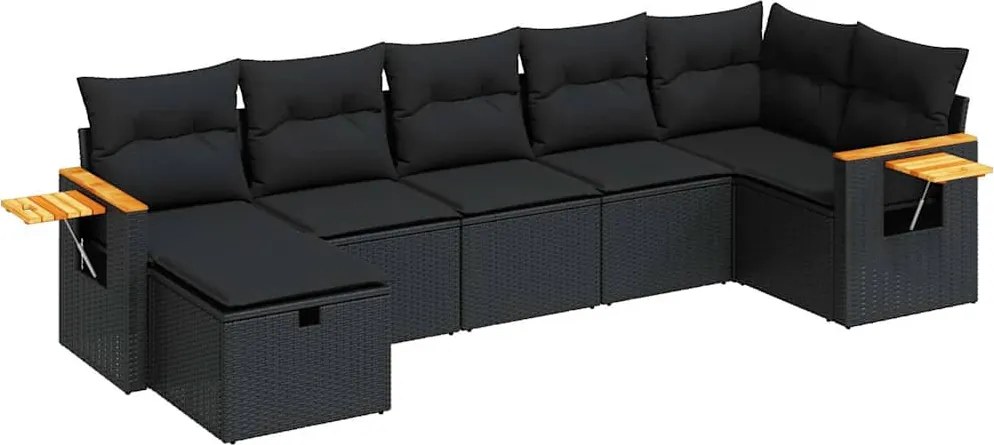 vidaXL 7 részes fekete polyrattan kerti ülőgarnitúra párnával