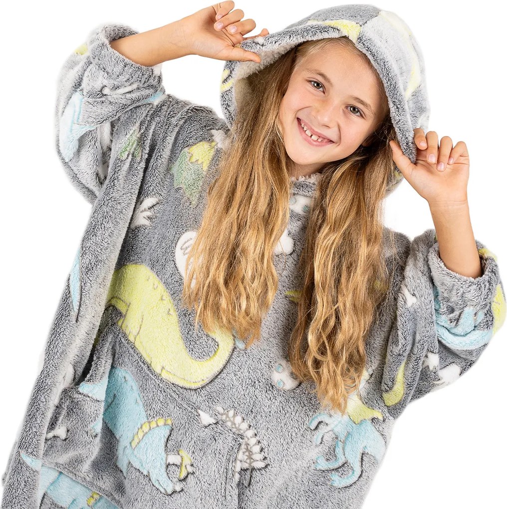 4Home Dino mikroplüss gyapjú hatású világító takaró pulóver, uni S - gyerek méret